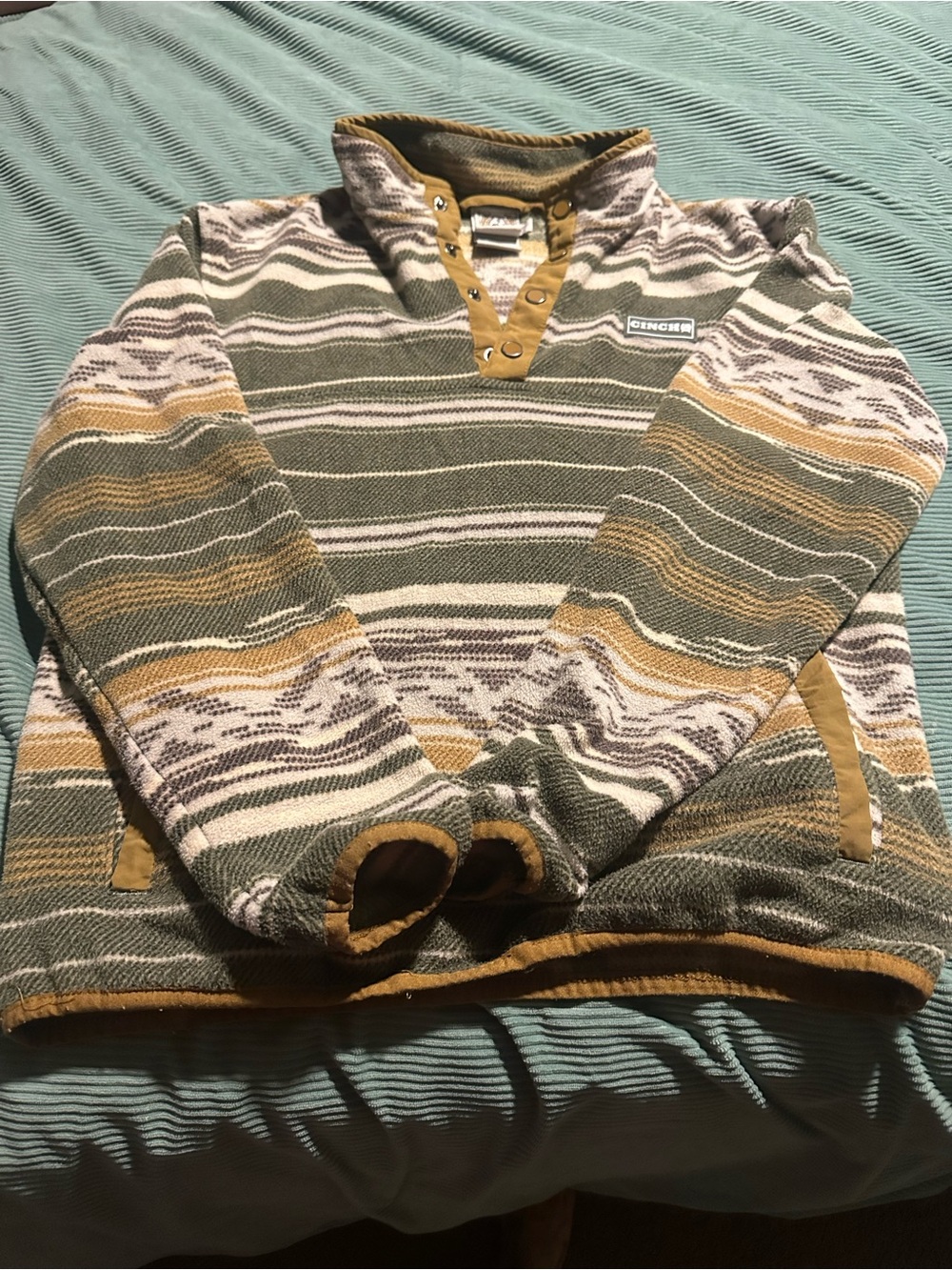 Pendleton Olive, Mustard & Cream Striped Crewneck Sweater